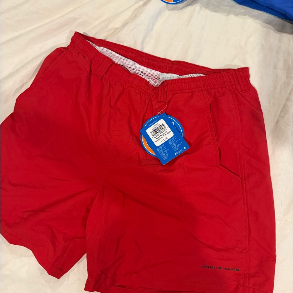 Men's Red Elastic-Waist Swim Shorts